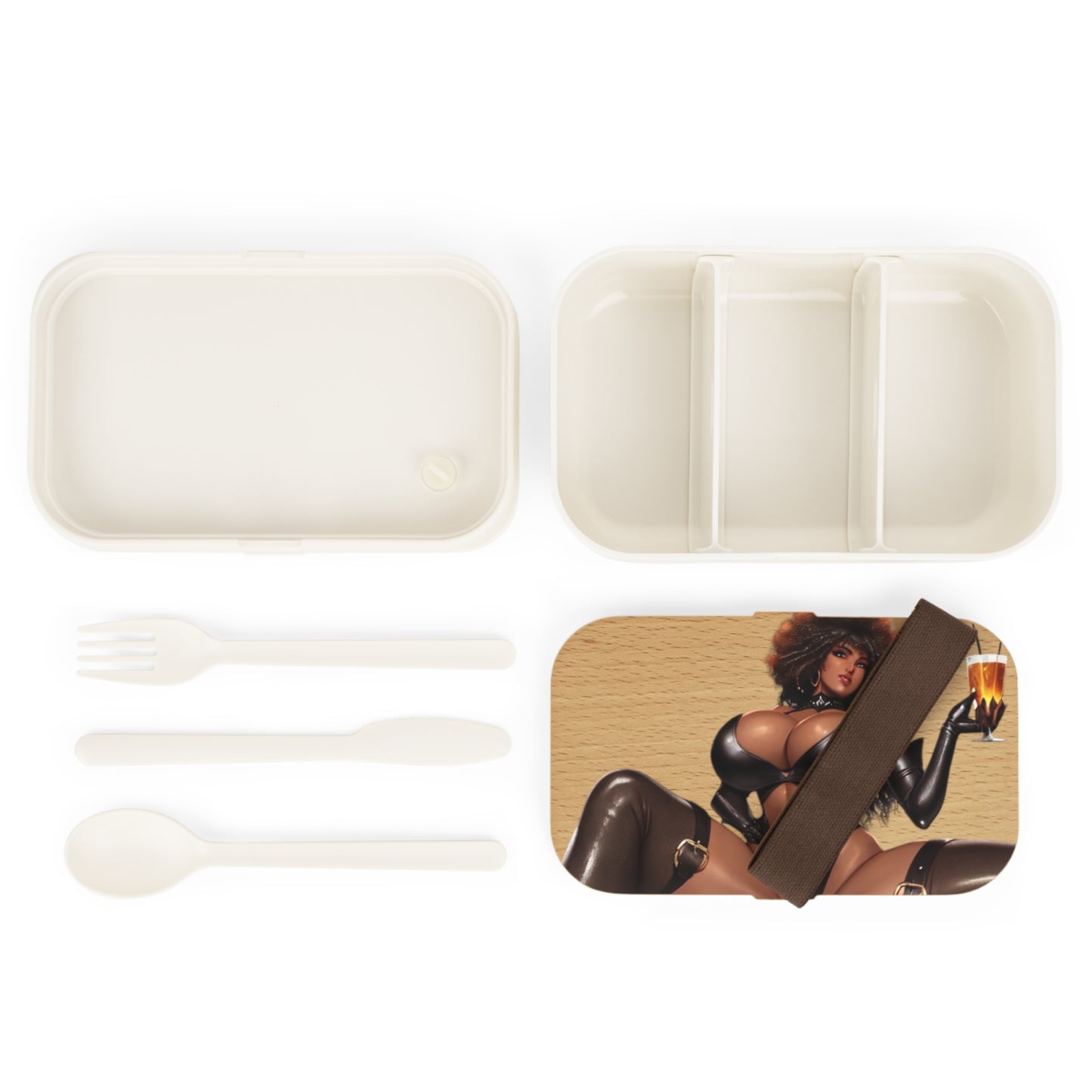 Bento Lunch Box - Sexy Dark Skinned Woman With Afro in Leather