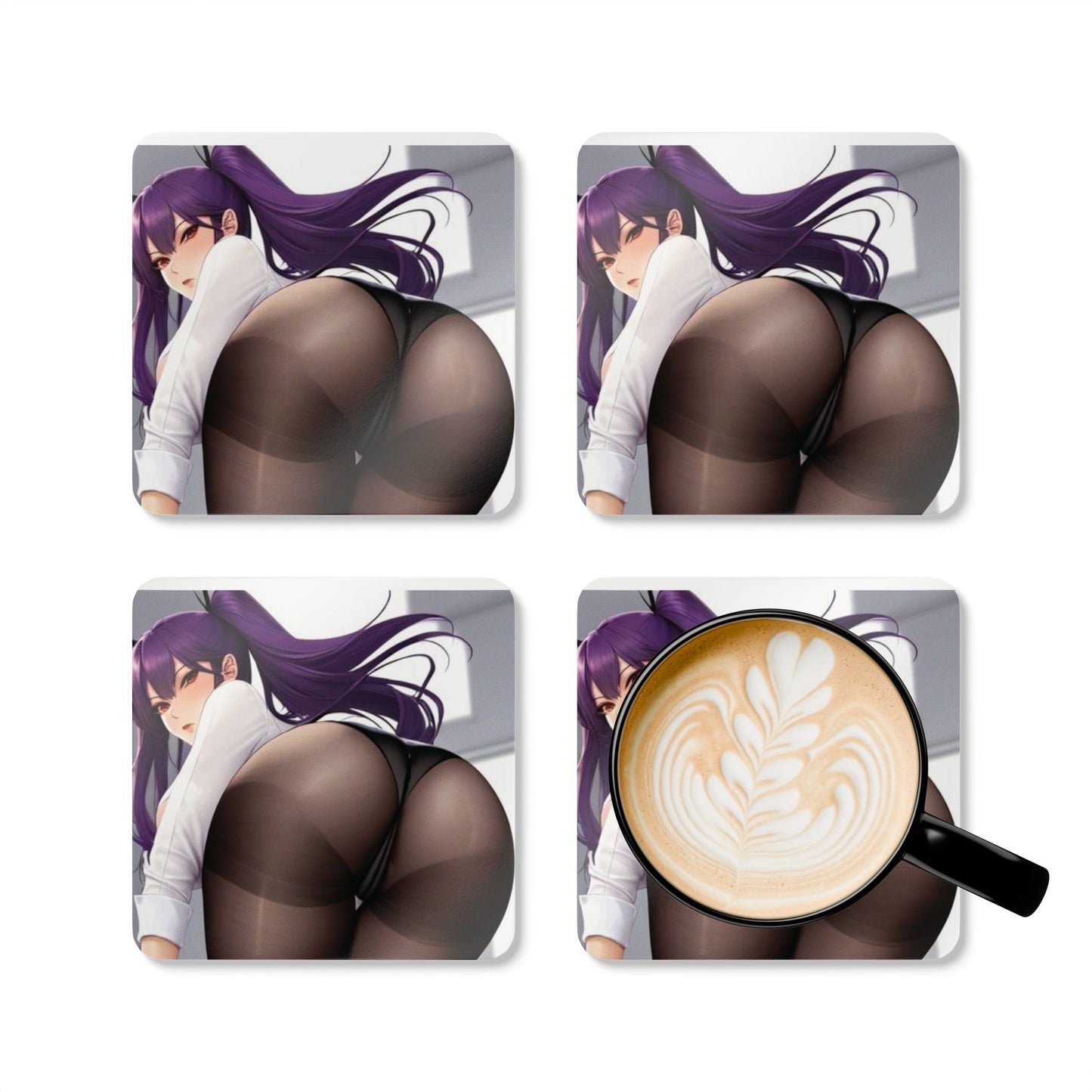 Corkwood Coaster Set - Purple Haired Girl Showing Booty