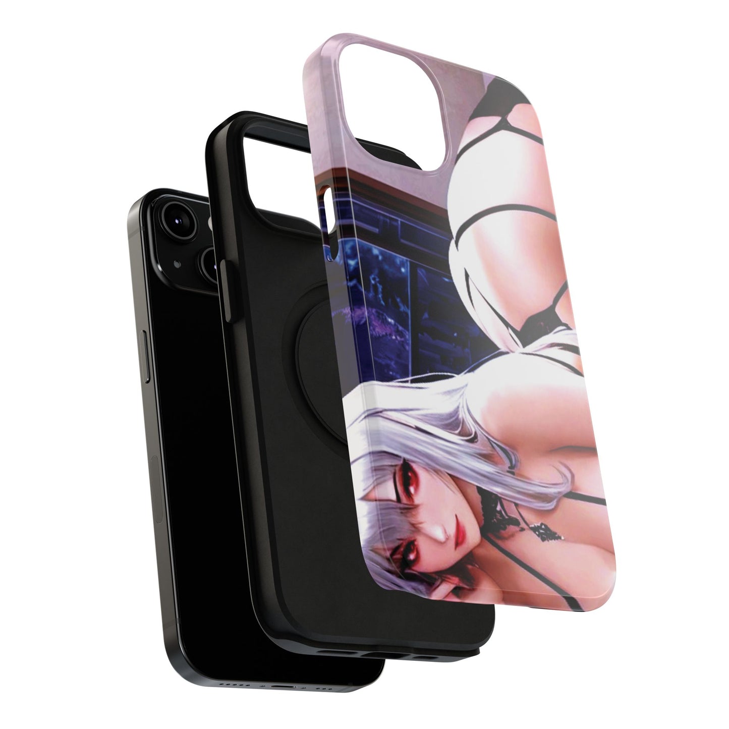 Impact-Resistant Phone Case - Curvy Silver Haired Anime Bombshell