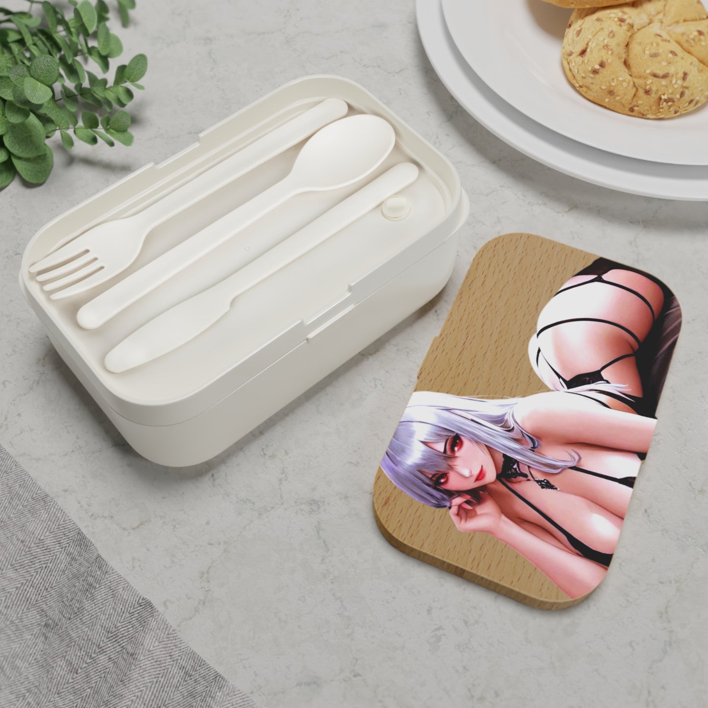 Bento Lunch Box - Curvy Silver Haired Anime Bombshell