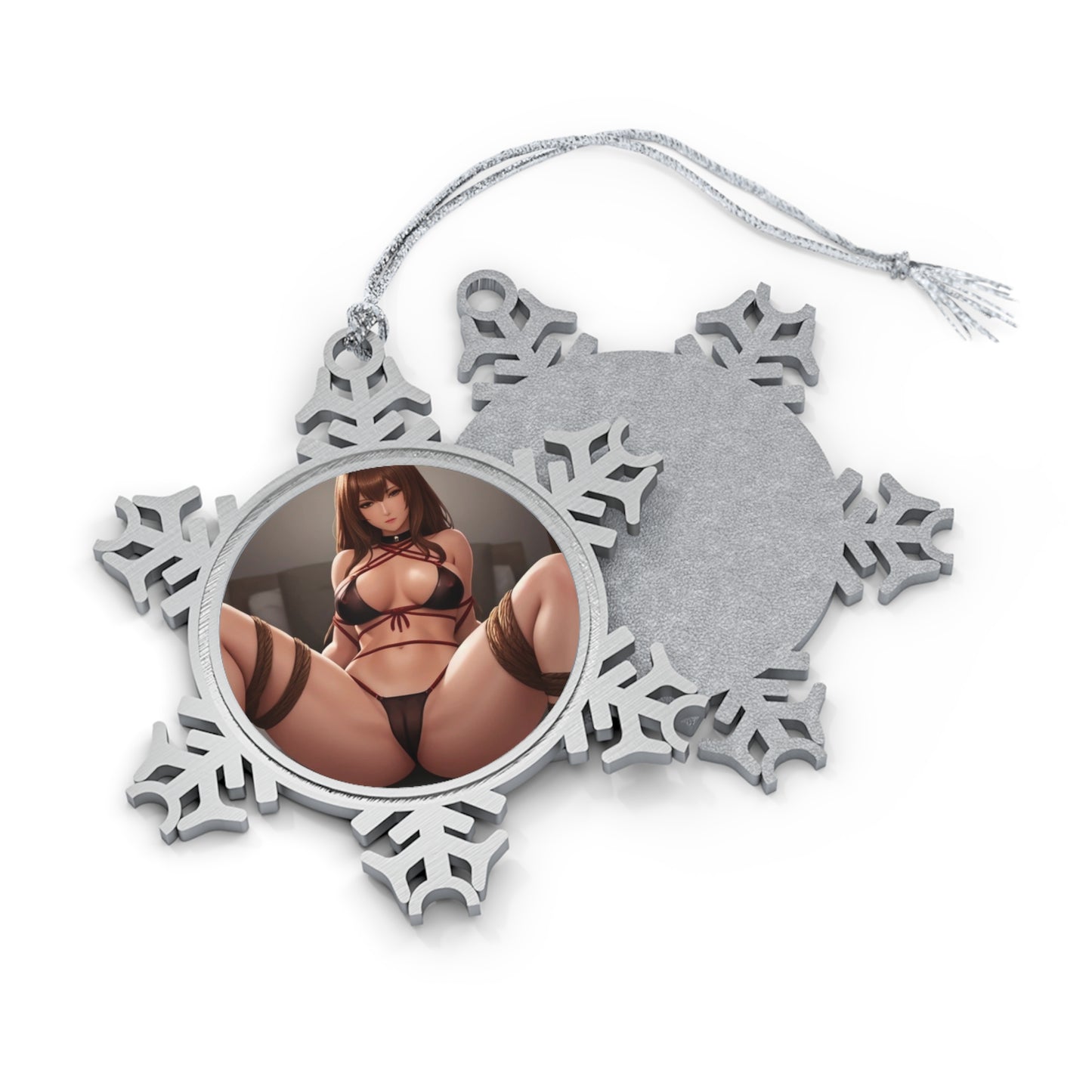 Pewter Snowflake Ornament - Sexy Brunette Thick Thighs Spread