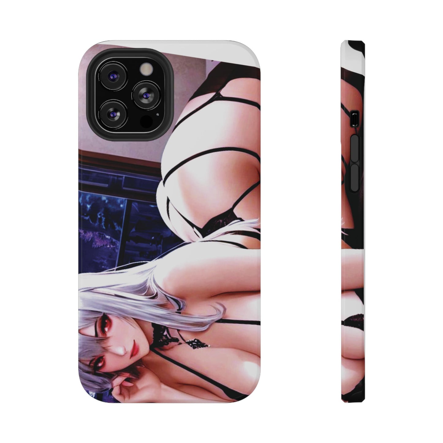 Impact-Resistant Phone Case - Curvy Silver Haired Anime Bombshell