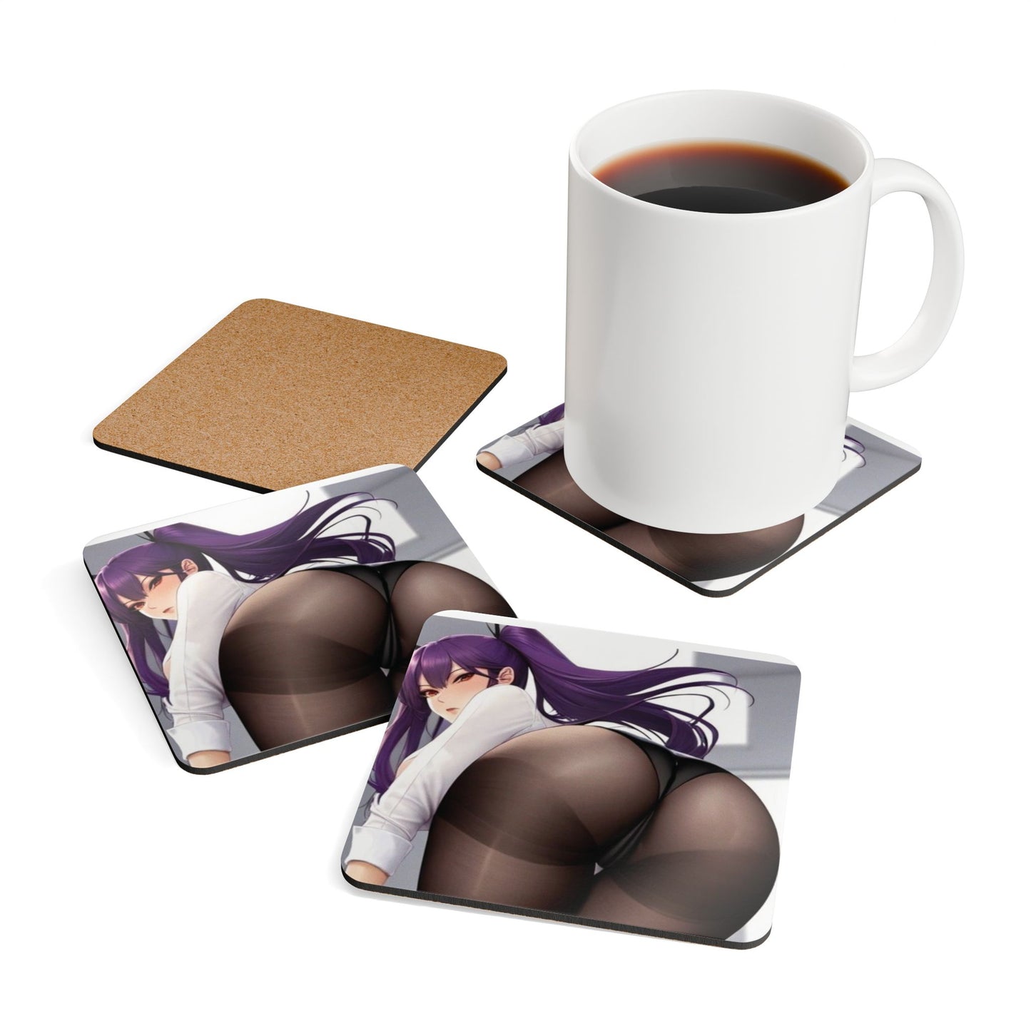 Corkwood Coaster Set - Purple Haired Girl Showing Booty