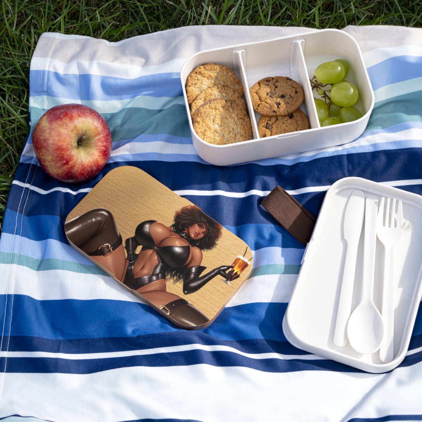 Bento Lunch Box - Sexy Dark Skinned Woman With Afro in Leather