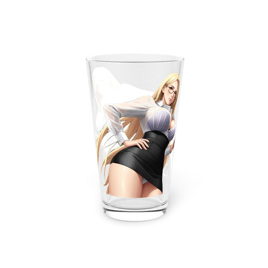 Pint Glass, 16oz - Classy Blond Woman in Glasses and a Wet Blouse and Pencil Skirt