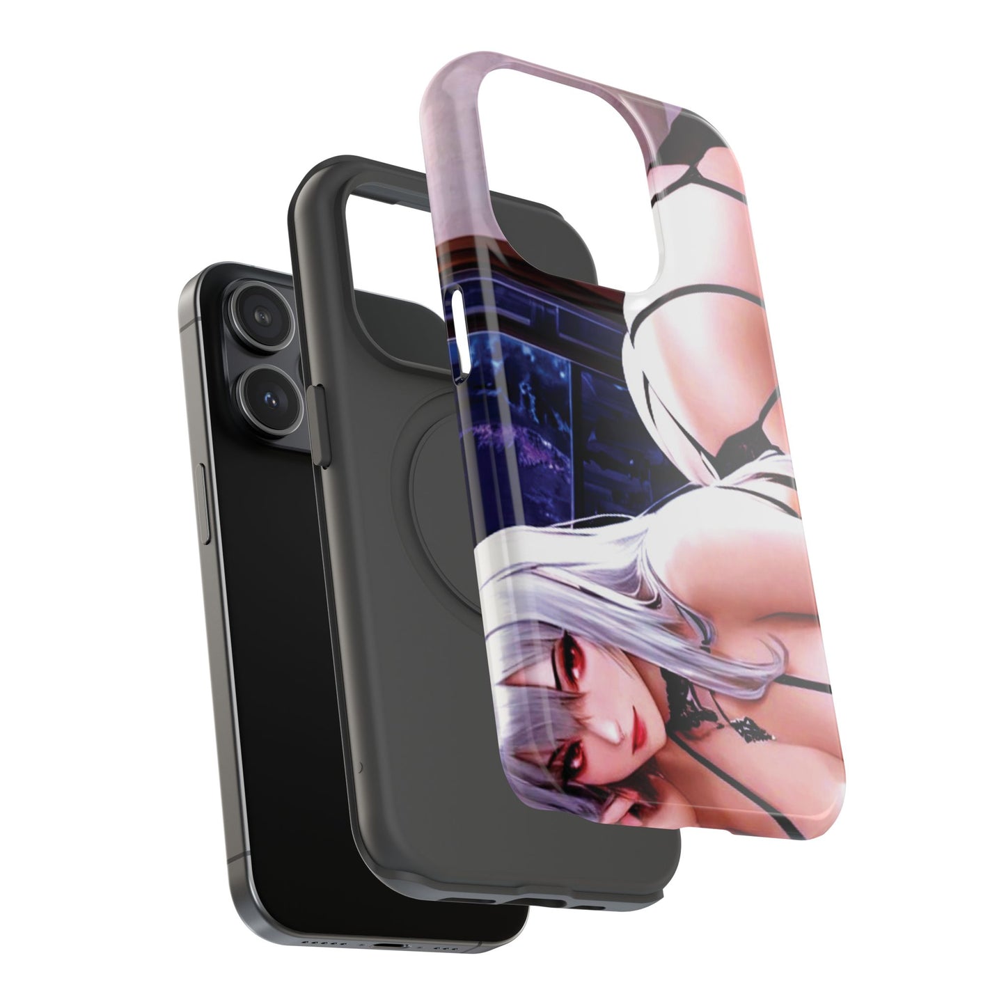 Impact-Resistant Phone Case - Curvy Silver Haired Anime Bombshell